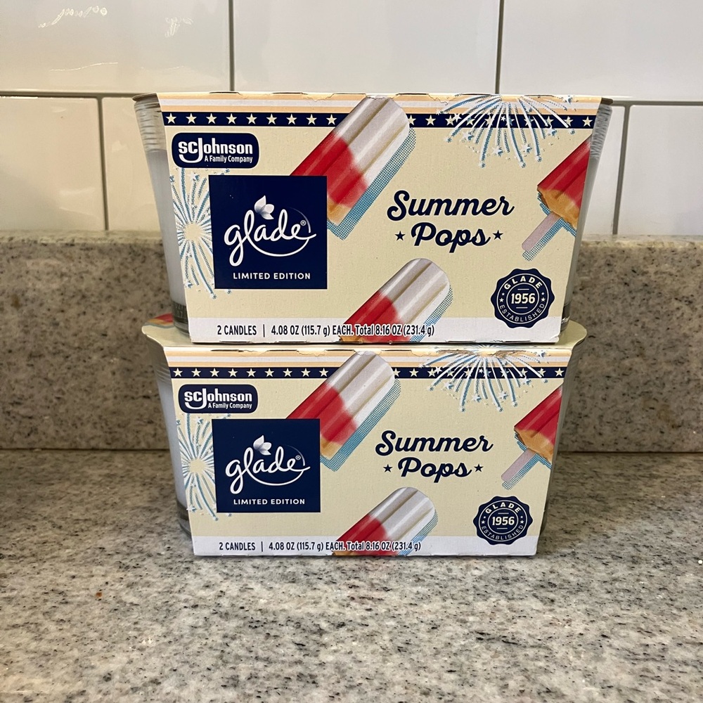 Glade Summer Pops Candles Limited Edition, 2 packs of 2= 4 candles